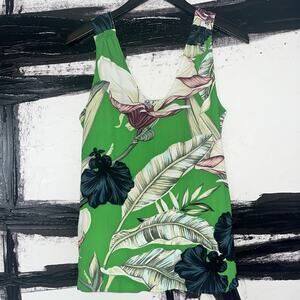 Ann Taylor Women's Sleeveless Scoop Neck Satin Blouse Top Green Floral Size XS